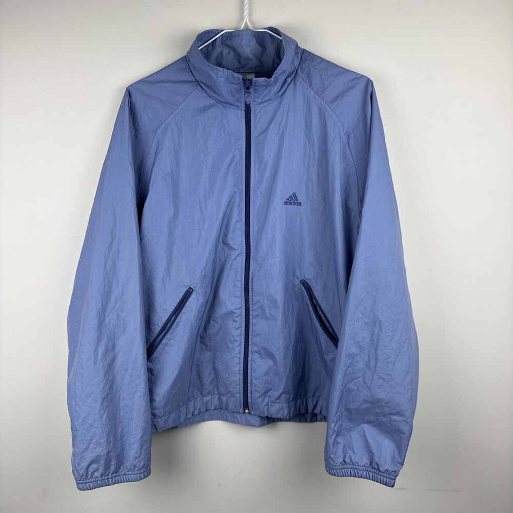 ADIDAS Size L Women Blue 100% Nylon Full Zip Stand Collar Pocket Windbreaker